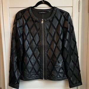 Colleen Lopez Black Diamond Pattern Faux Leather & Mesh Jacket NWOT